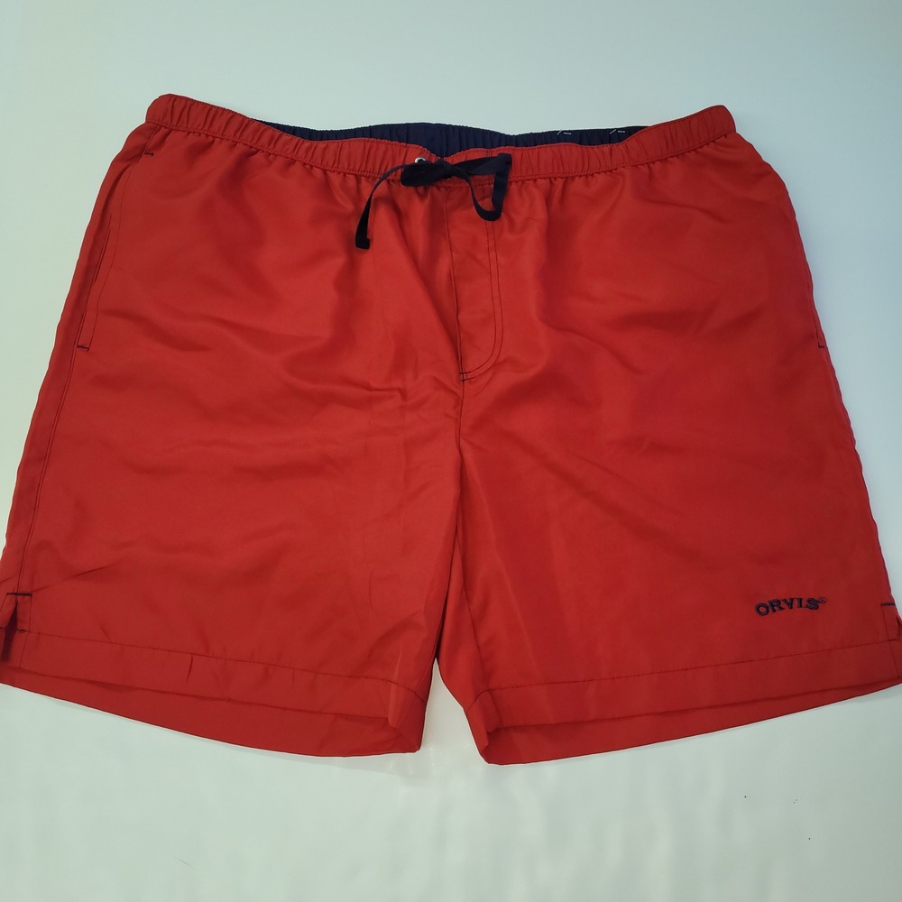 Orvis‎ Packable Swim Trunks Mens XL Red Drawstring Pocket 100% Polyester Lined